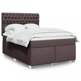 vidaXL Pat box spring cu saltea, maro &icirc;nchis, 140x200 cm, textil