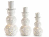 Cumpara ieftin Set 3 sfesnice portelan alb cu led 11x25 cm, 9.5x20.5 cm, 8x16.5 cm