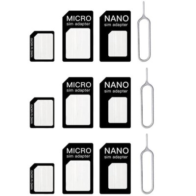 Seturi pentru cartele SIM, micro, nano si cheita, 12 piese - Negru foto