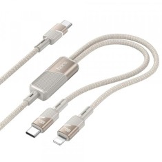 Cablu Date si Incarcare USB-C - Lightning / USB-C HOCO U139 2in1, 100W, 1.2m, Auriu
