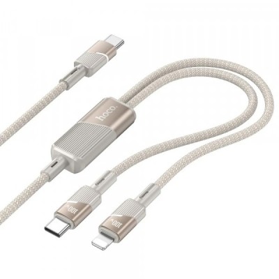 Cablu Date si Incarcare USB-C - Lightning / USB-C HOCO U139 2in1, 100W, 1.2m, Auriu foto
