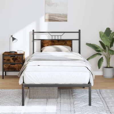 vidaXL Cadru pat fără saltea, stejar fumuriu 75x190 cm lemn prelucrat 4106733 foto