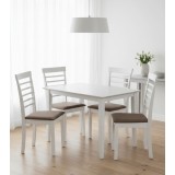 Set masa living si bucatarie Bali, MDF, 112x72x74 cm si 4 scaune Montreal, lemn masiv, tapiterie stofa, 100 kg, alb