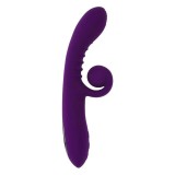 Vibrator dublu PLAYBOY Curlicue, cu striații și stimulator clitoris curbat, 10 funcții de vibrație, rezistent la apă, mov