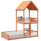 Cumpara ieftin Pat supraetajat cu acoperis maro ceruit 90x190cm lemn masiv pin