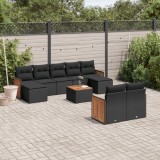 VidaXL Set canapele de grădină cu perne, 10 piese, negru, poliratan
