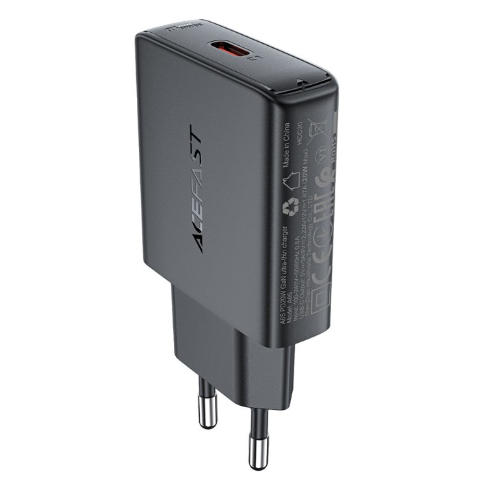 Incarcator pentru priza, type-c, gan technology, power delivery, 20w - acefast - black
