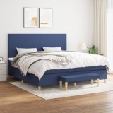 Cumpara ieftin Pat box spring cu saltea, albastru, 200x200 cm, textil