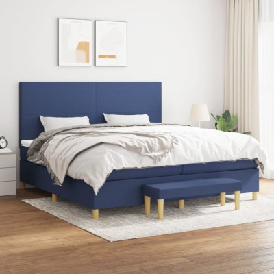 Pat box spring cu saltea, albastru, 200x200 cm, textil foto