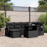 Cumpara ieftin Set canapele de grădină cu perne, 7 piese, negru, poliratan