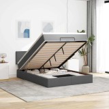 Pat otoman Gossi 140x190 cm, gri inchis, cu saltea, topper si LED. Depozitare, confort &amp; ambianta moderna. Poliester durabil