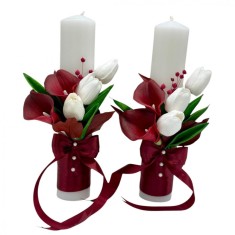 Set de lumanari din parafina pentru nunta cu cale , lalele real touch si plante naturale uscate