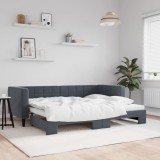 vidaXL Pat de zi cu extensie, gri &icirc;nchis, 80x200 cm, catifea