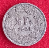 (A235) MONEDA DIN ARGINT ELVETIA - 1/2 FRANC 1921, 2.5 GRAME, PURITATE 835