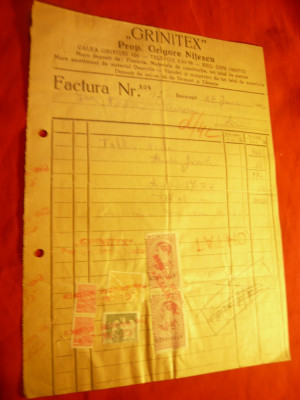 Factura cu Antet Grinitex - Depozit Fierarie 1943 Bucuresti cu 6 Timbre Fiscale foto