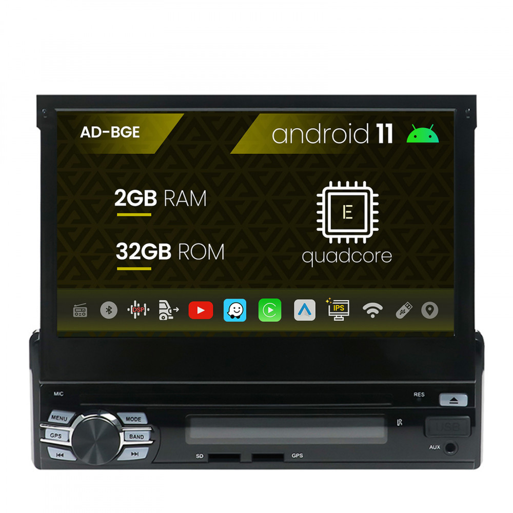 Navigatie All-In-One cu Ecran Retractabil, Android 11, QUADCORE 2GB RAM +  32GB ROM, 7 Inch cu DVD - AD-BGE1001DIN | arhiva Okazii.ro