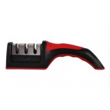 Dispozitiv pentru ascutit cutite cu 3 pozitii, rosu/negru, material inox si ABS, 21.5x5x6 cm