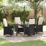 Set 5 piese vidaXL, ratan poli negru, perne crem, scaune reclinabile, exterior/interior, balcon, grădină, terasă