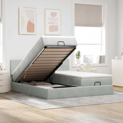 vidaXL Cadru de pat otoman cu saltele Gri deschis 180x200cm catifea 3312923 foto