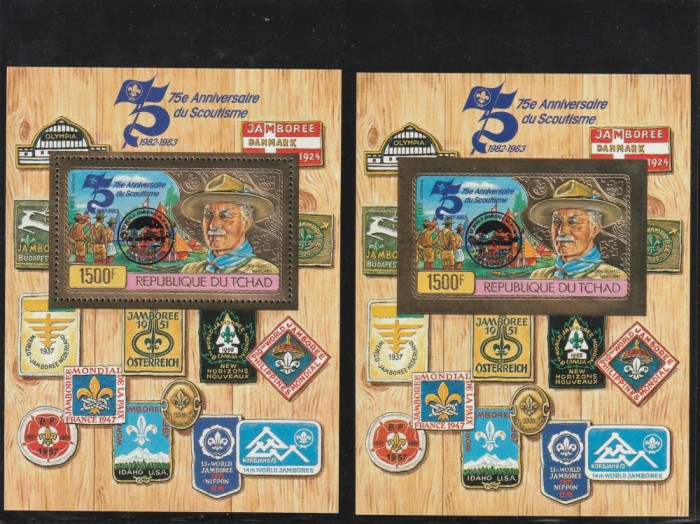 Tchad (Ciad) 1983-Cercetasi,,colita dant. si nedant.folio aur(stampila jamboree)
