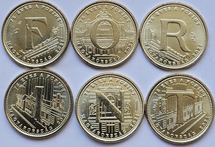 Set 6 monede 5 Forint 2021 Ungaria, 75 Years of the Forint, unc , km#1014-1019