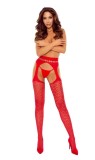 Ciorapi Sexy din Plasa Elastica, Model Portjartier, Rosu, S-L