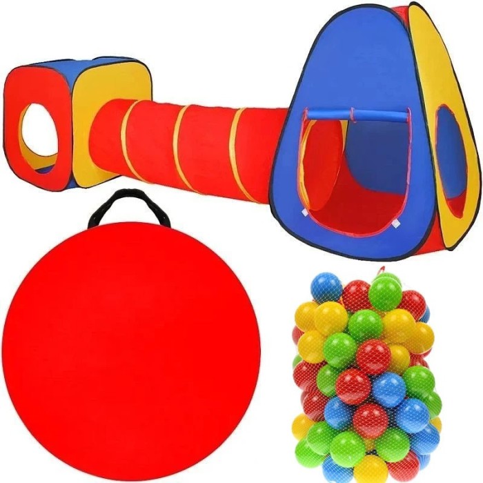 Cort de joaca 3 in 1 pentru copii set 100 mingi multicolore tunel cort iglu cub poliester 300x80x86 cm