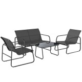 Outsunny Set Grădină Exterior 4 Piese cu Canapea 2 Locuri 2 Fotolii Masă cu Sticlă Securizată Țesătură Textilene Gri &icirc;nchis | Aosom Romania