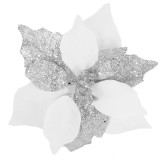 Set 5 ornamente pentru bradul de Craciun, stea Poinsettia, 23cm, alb argintiu Household NewTrend