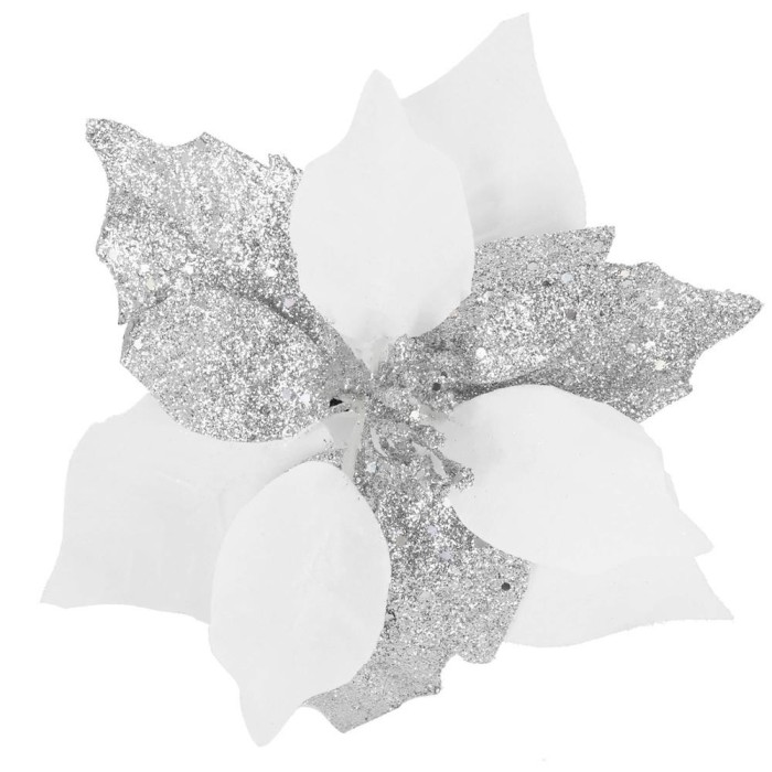 Set 5 ornamente pentru bradul de Craciun, stea Poinsettia, 23cm, alb argintiu Household NewTrend