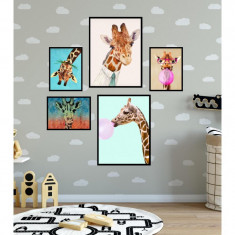 Set tablouri decorative Heinner, 35 x 50 cm, placa MDF, rama plastic, 5 piese, Zebra Fun