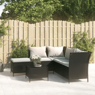 Gossi set mobilier relaxare gradina 4 piese cu perne poliratan negru foto
