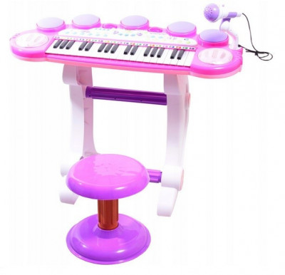 Instrument muzical Malplay Orga electronica - Pian cu MP3, cu lumini si sunete, cu microfon si scaunel roz foto
