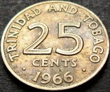 Cumpara ieftin Moneda exotica 25 CENTI - TRINIDAD TOBAGO, anul 1966 * cod 5045, America Centrala si de Sud