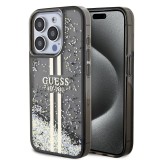 Husa Guess Liquid Glitter Gold Stripes iPhone 15 Pro cu sclipici, negru, GUHCP15LLFCSEGK