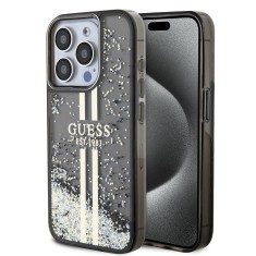 Husa Guess Liquid Glitter Gold Stripes iPhone 15 Pro Max cu sclipici, negru, GUHCP15XLFCSEGK foto