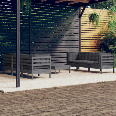 vidaXL Set mobilier grădină cu perne antracit, 7 piese, lemn masiv pin foto