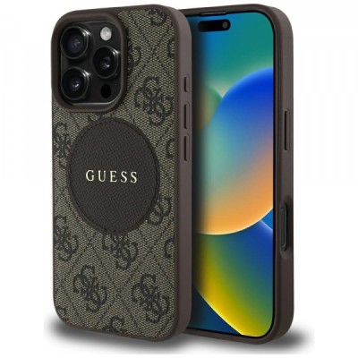 Husa MagSafe pentru Apple iPhone 16 Pro Max, Guess, 4G Circle Classic Logo, Maro foto