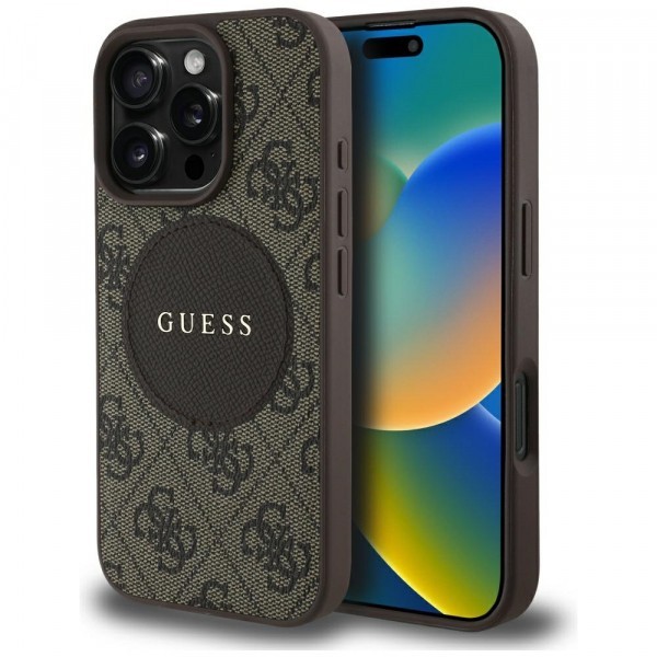 Husa MagSafe pentru Apple iPhone 16 Pro Max, Guess, 4G Circle Classic Logo, Maro