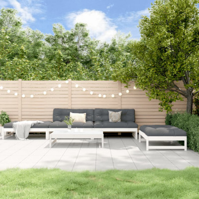 vidaXL Set mobilier de grădină cu perne, 5 piese, alb, lemn masiv foto