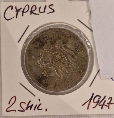 Cyprus, Cipru, 2 Shillings 1947, KM#28, George VI foto