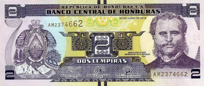 HONDURAS █ bancnota █ 2 Lempiras █ 2019 █ P-97 █ UNC █ necirculata foto