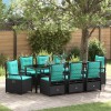 Set de dining pentru grădină de 9 piese din rattan polipropilenă neagră
