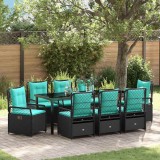 Set de dining pentru grădină de 9 piese din rattan polipropilenă neagră