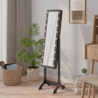 vidaXL Oglindă de sine stătătoare cu LED, negru, 34x37x146 cm foto