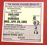 Bilet (de colectie) meci fotbal ANGLIA - ROMANIA (29.04.1981)