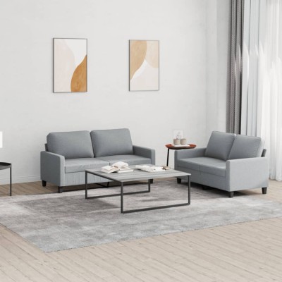 vidaXL Set de canapele cu perne, 2 piese, gri deschis, textil 3201444 foto