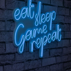 Decoratiune luminoasa LED, eat sleep game repeat, Benzi flexibile de neon, DC 12 V, Albastru