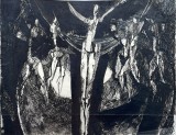 Lucrare veche, anii 70, Roxana Farsch, artistă rom&acirc;nă stabilită ăn Germania, nesemnată, 24x19 cm, tus pe hartie, sotie Elmar Farsch, tema religioasa