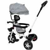 Tricicleta Evolutiva KD-X06 pentru copii, cu scaun rotativ 360&deg;, pozitie de somn si roti din cauciuc, 9 luni &ndash; 6 ani, gri